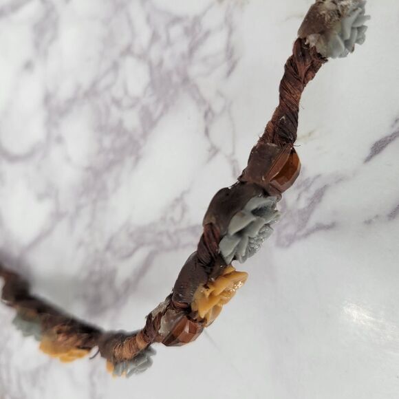 Brown Floral Headband Crown with Blue Flowers Hippie Boho Festival - Picture 4 of 10